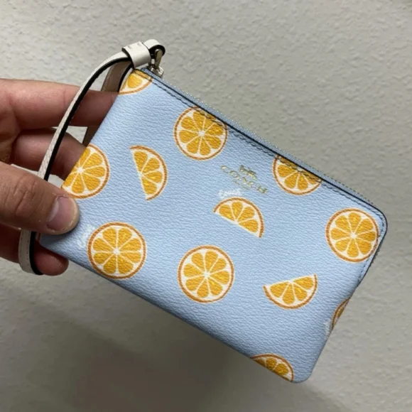 🍊COACH Blue Orange Slice Wristlet - Picture 1 of 7